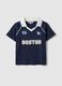 Blue pure cotton regular fit polo neck T-shirt with print_4