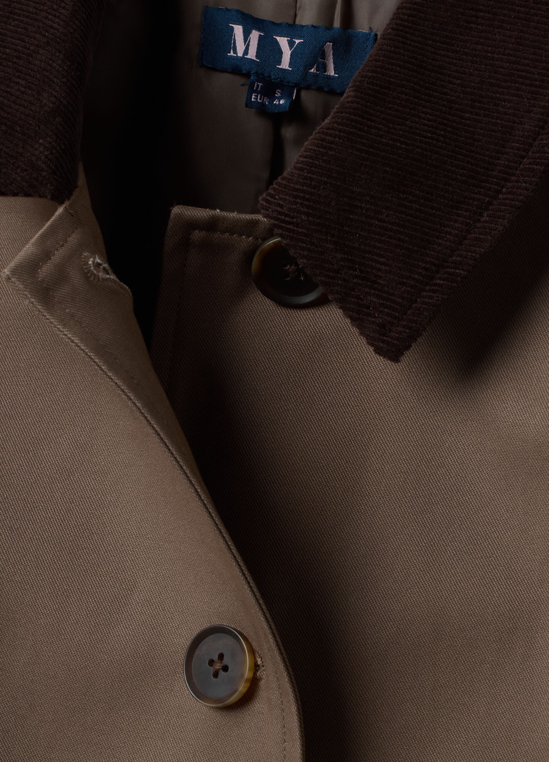 Brown pure cotton jacket with contrasting collar, regular fit