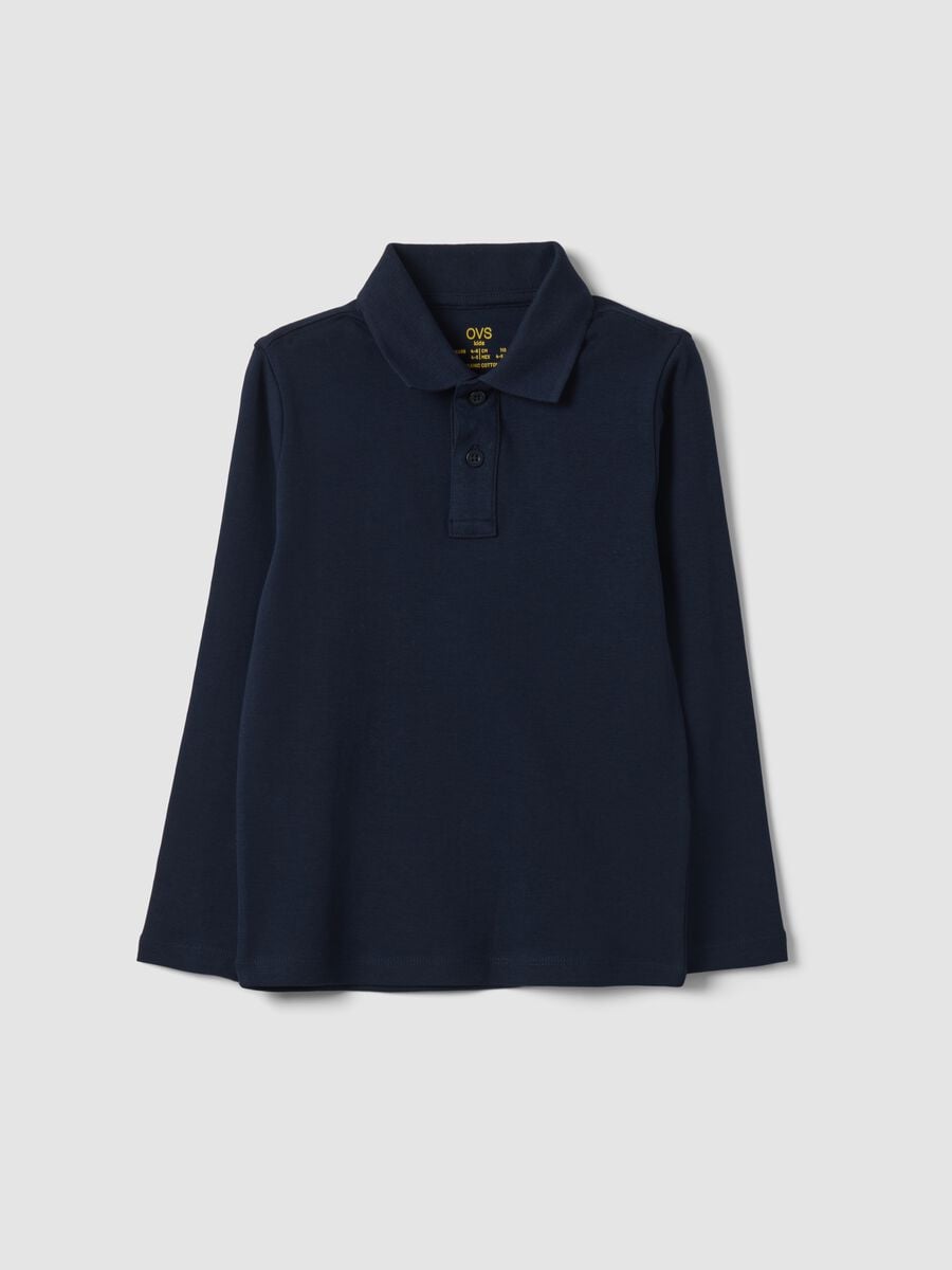 Blue long-sleeve polo shirt in pure organic cotton_0