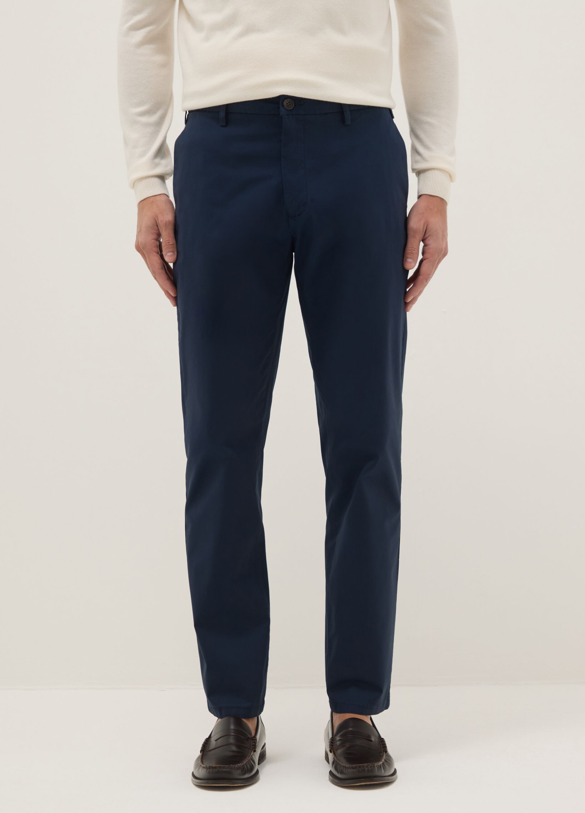 Blue stretch cotton chino trousers in regular fit