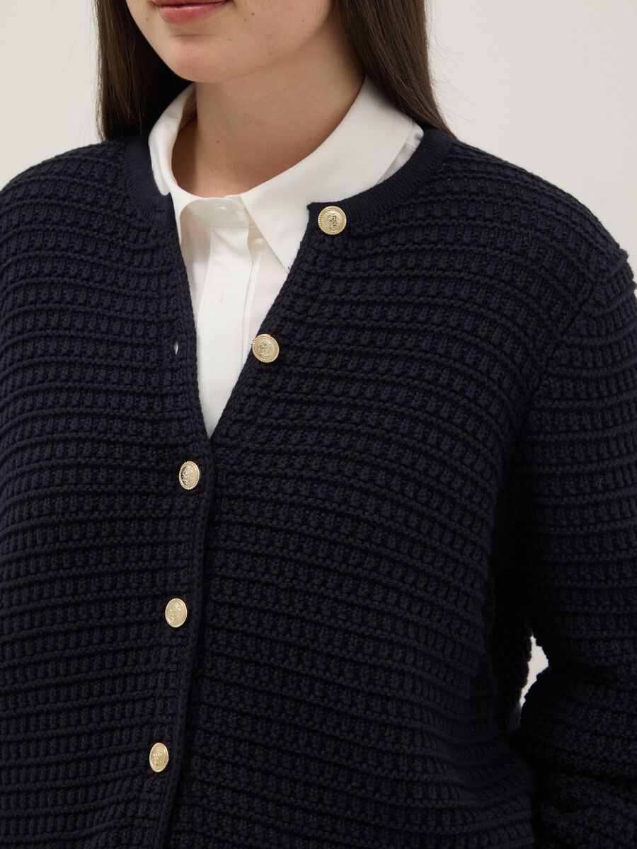 Black pure cotton regular fit cardigan with gold buttons_3