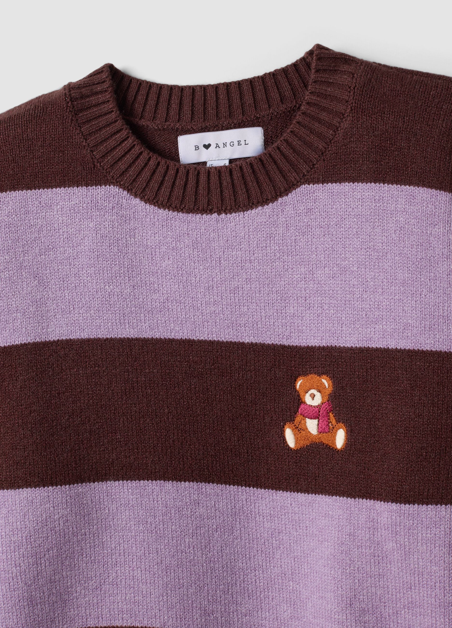 Multicolour striped viscose-blend jumper with teddy bear embroidery, regular fit