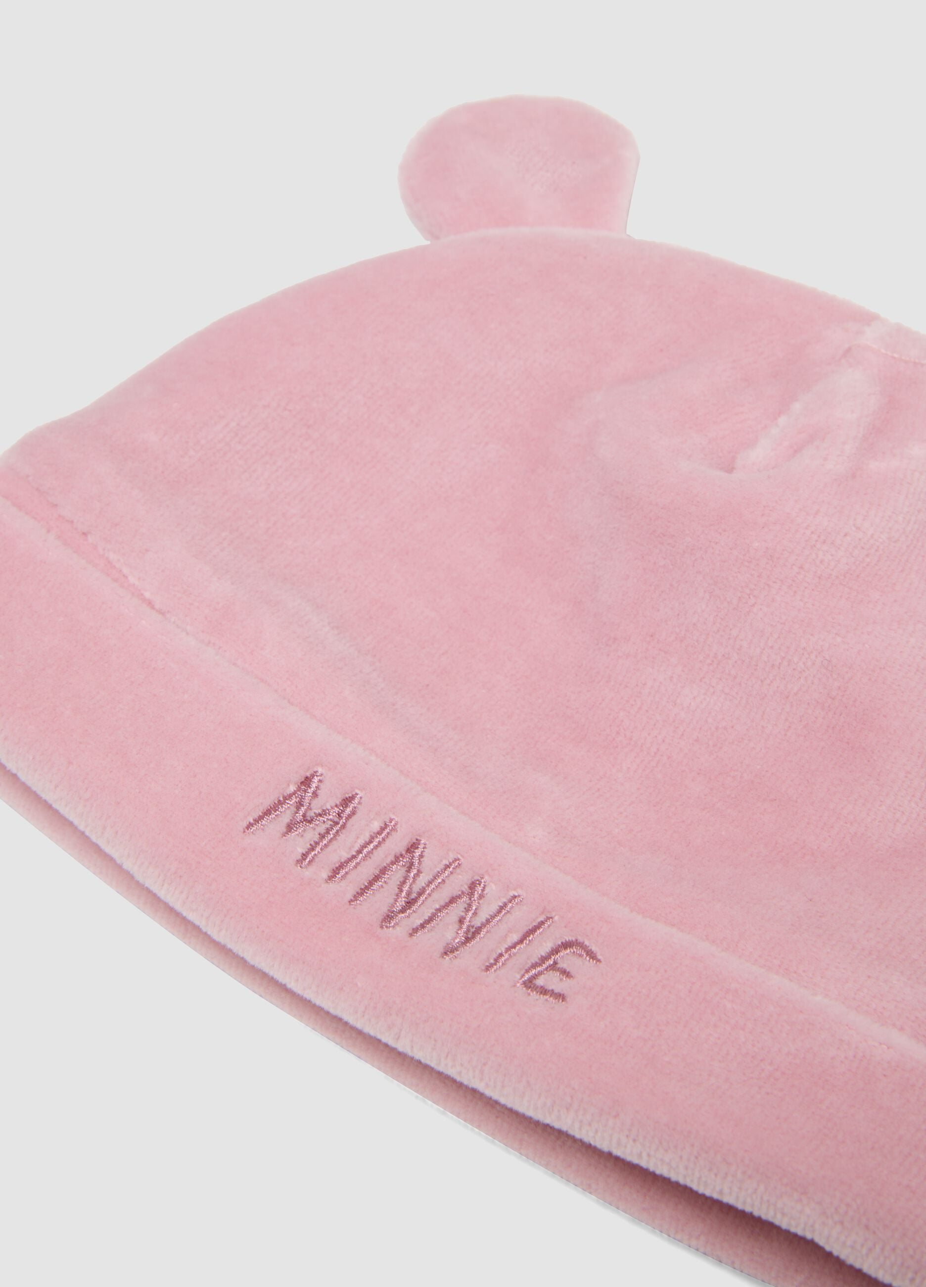 Pink baby girl set with hat, booties and Minnie embroidery