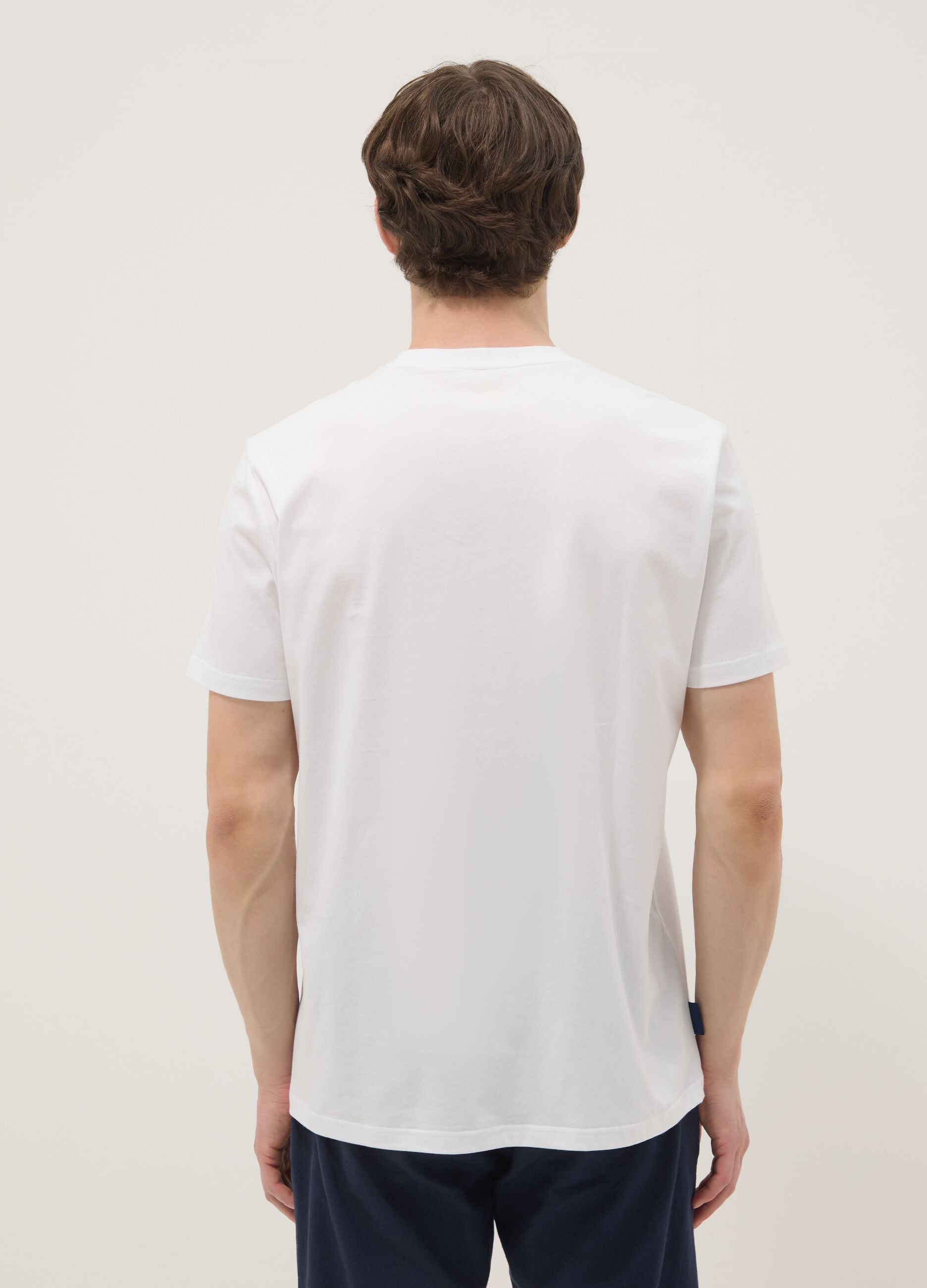 White pure cotton T-shirt with print, regular fit