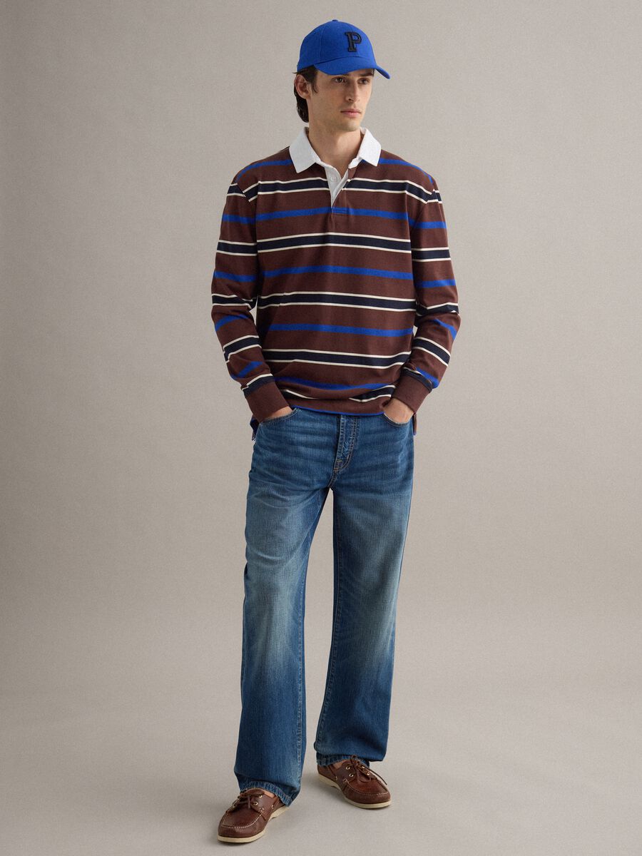 Multicolour striped long-sleeve polo in pure cotton, regular fit_2