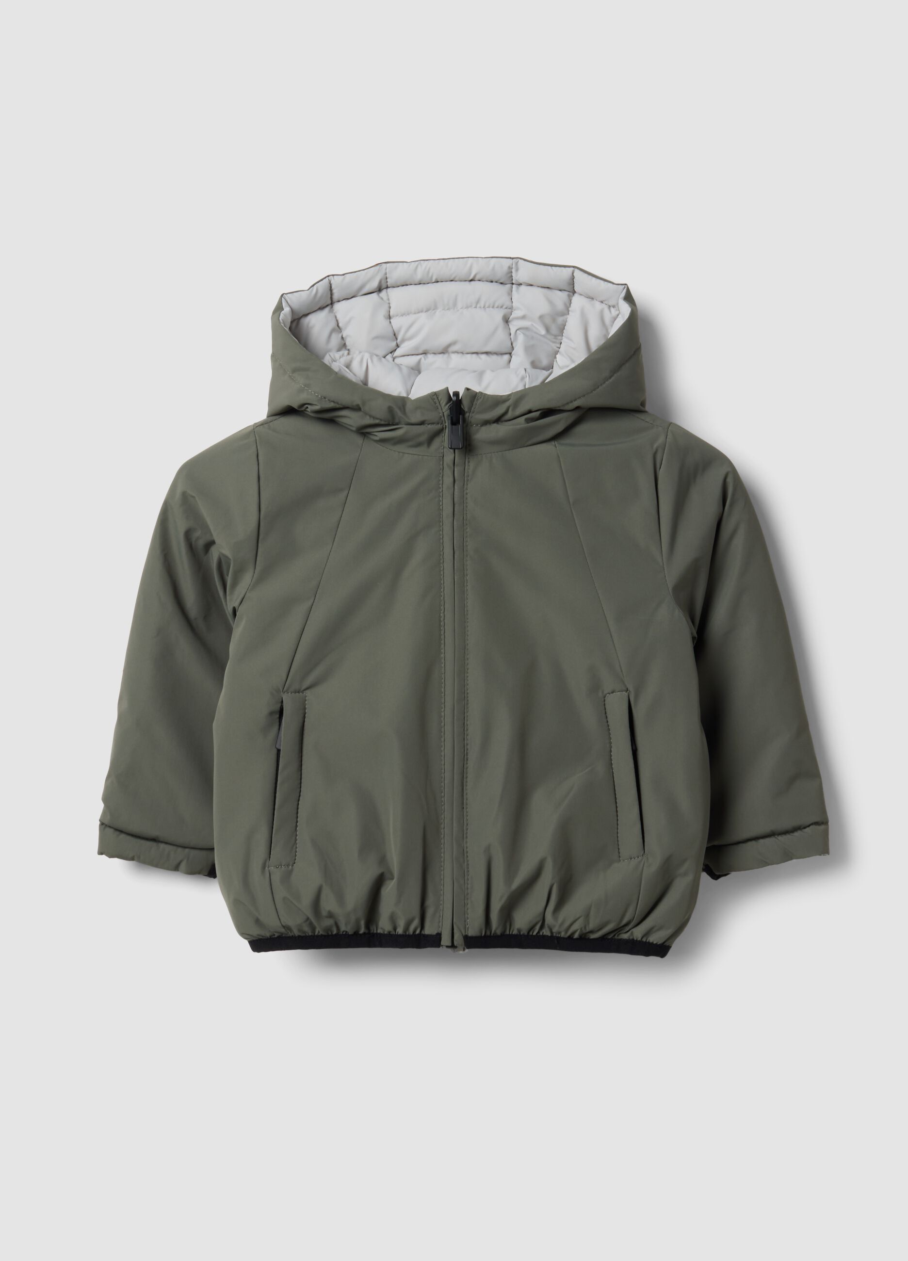 Giacca Ultralight reversibile grigia con cappuccio e zip per bimbo