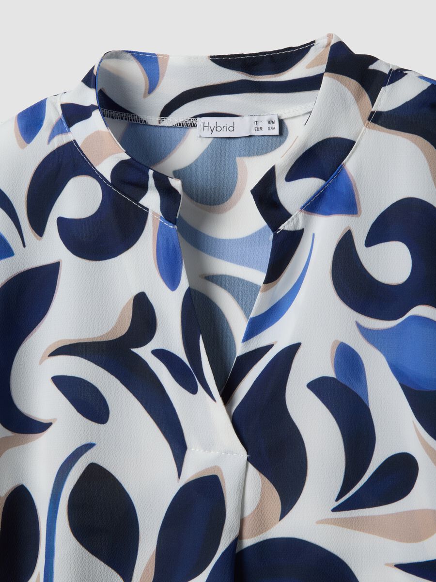 Multicolour patterned long-sleeve V-neck blouse_5