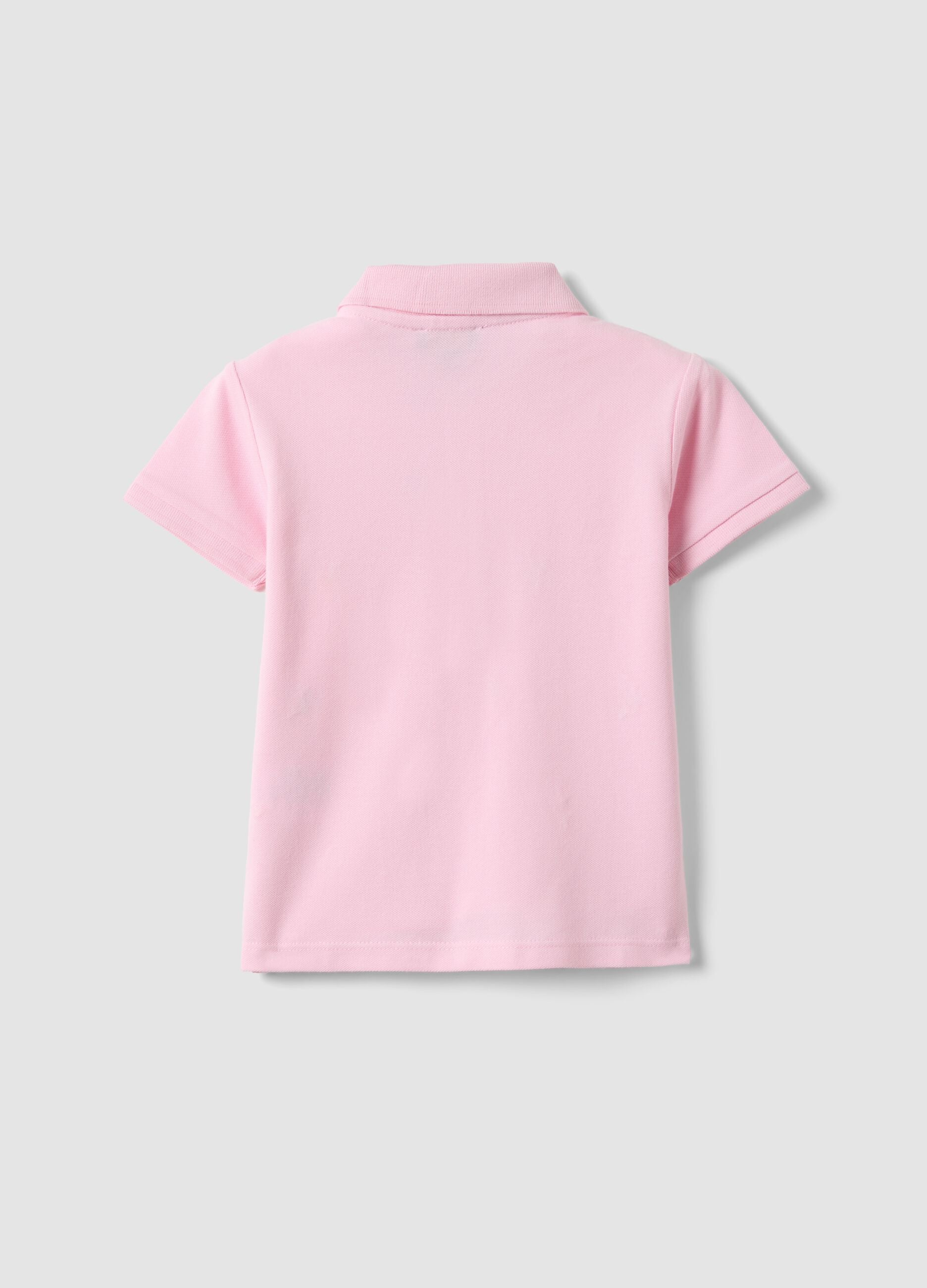 Girls' pink pure cotton polo, regular fit with embroidered flowers