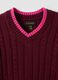 Red pure cotton cable-knit V-neck jumper for girls_2