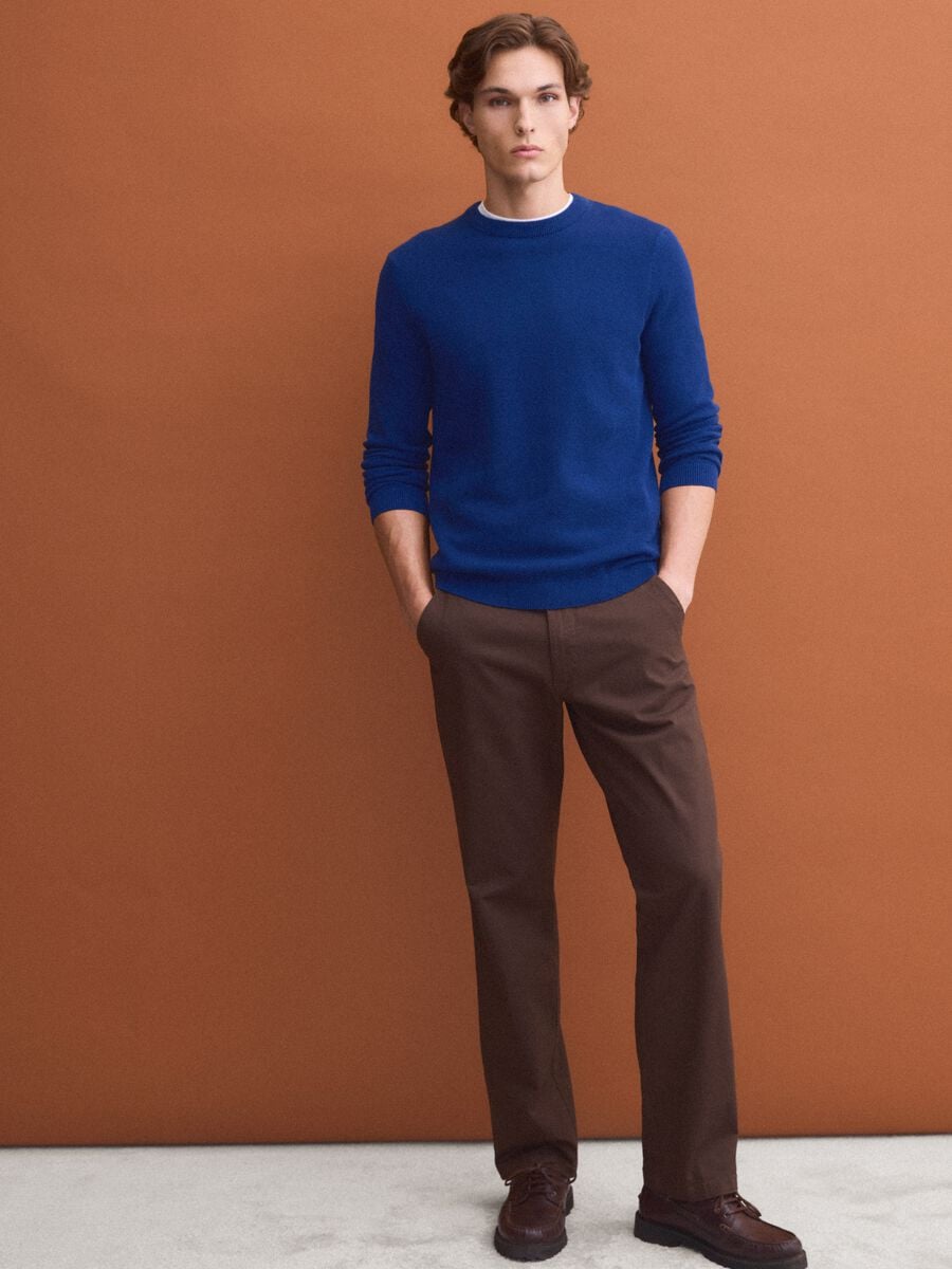 Blue pure cotton crew-neck jumper, regular fit_2