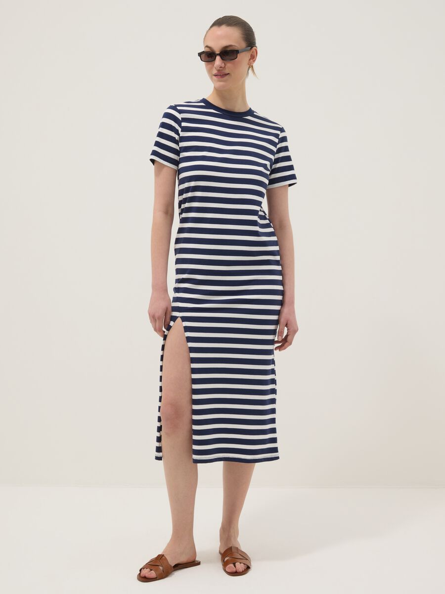 Blue striped stretch cotton maxi dress_0