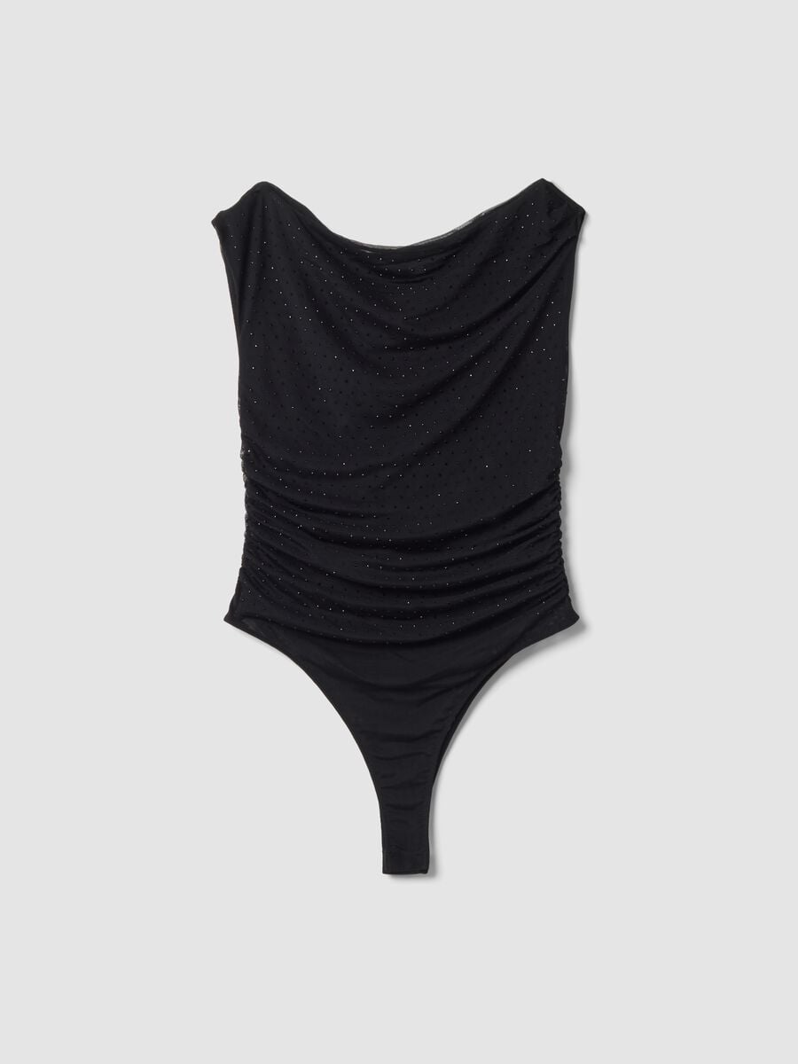 Body nero in tessuto elasticizzato con strass fitted_0