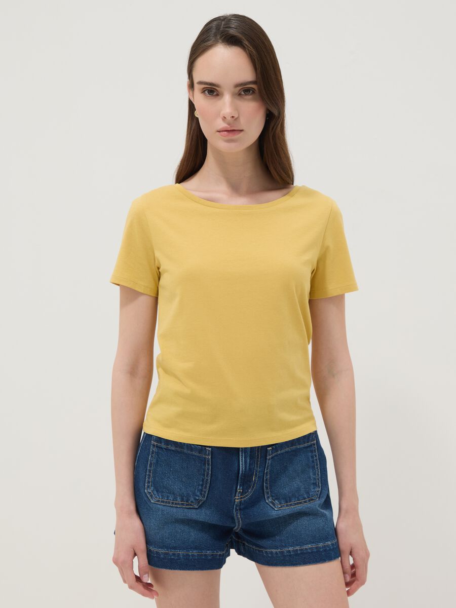 Yellow pure cotton short-sleeve T-shirt_1