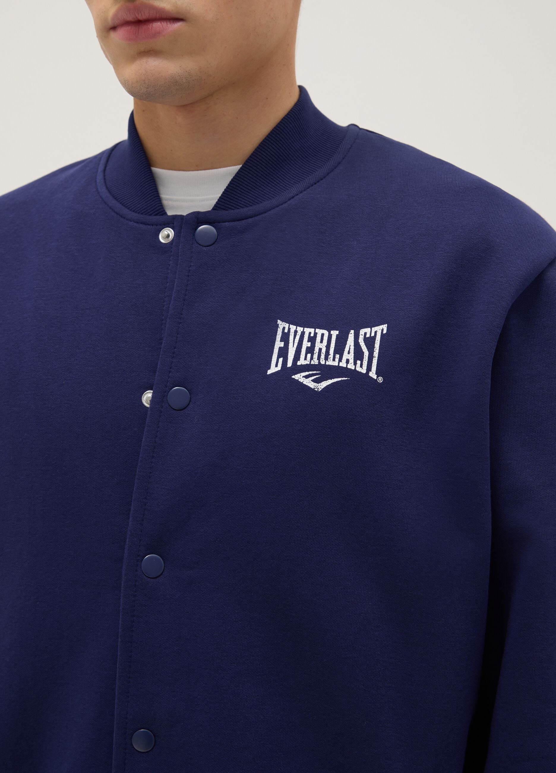 Blue cotton blend jacket regular fit with buttons and Everlast logo