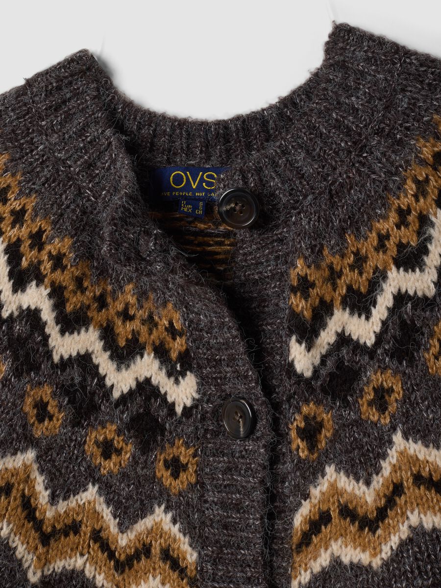 Grey crew-neck jacquard cardigan_5