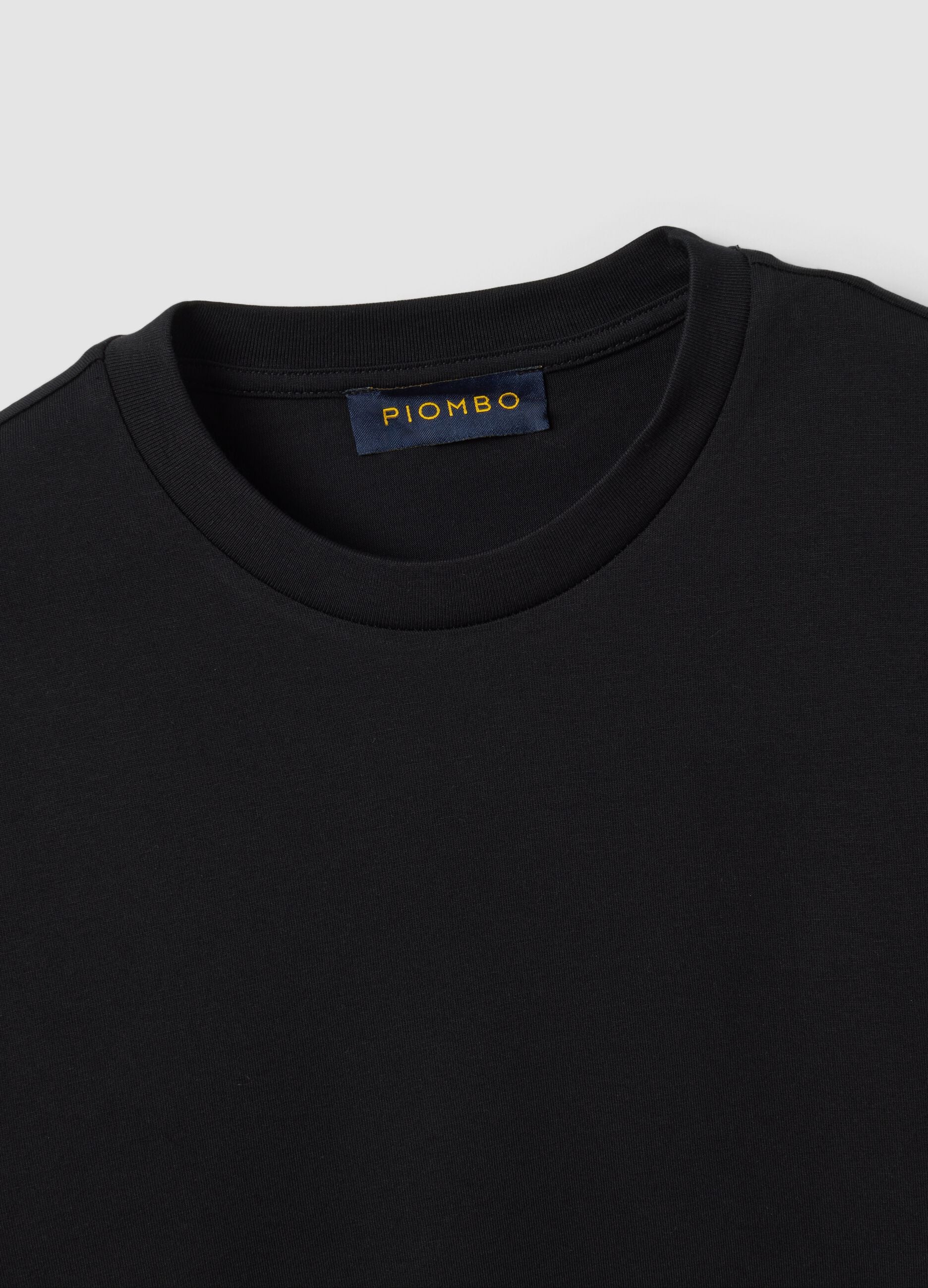 Black crew-neck pure cotton T-shirt, regular fit
