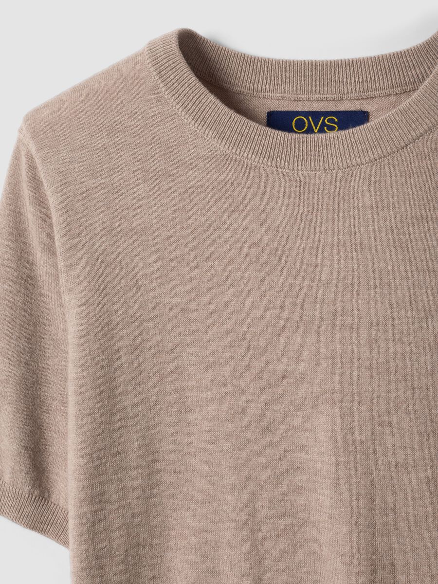 Beige short-sleeve crew-neck wool-blend jumper, regular fit_5