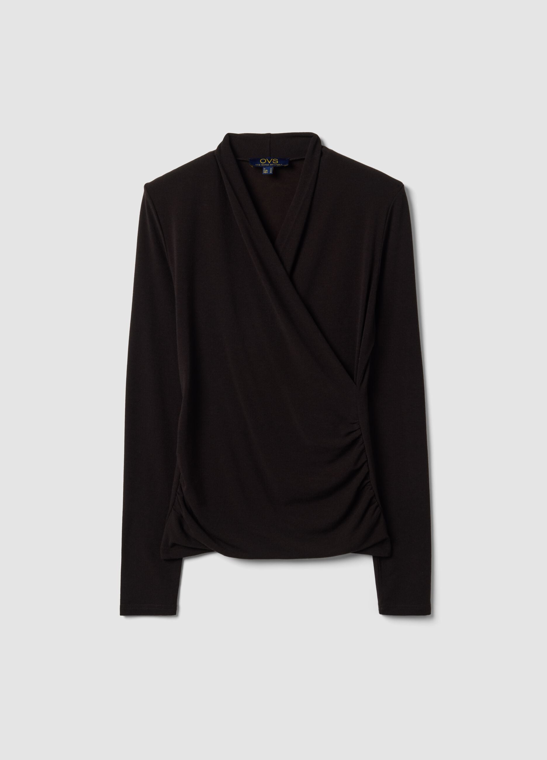 Brown stretch viscose, silk and wool crew-neck T-shirt, regular fit