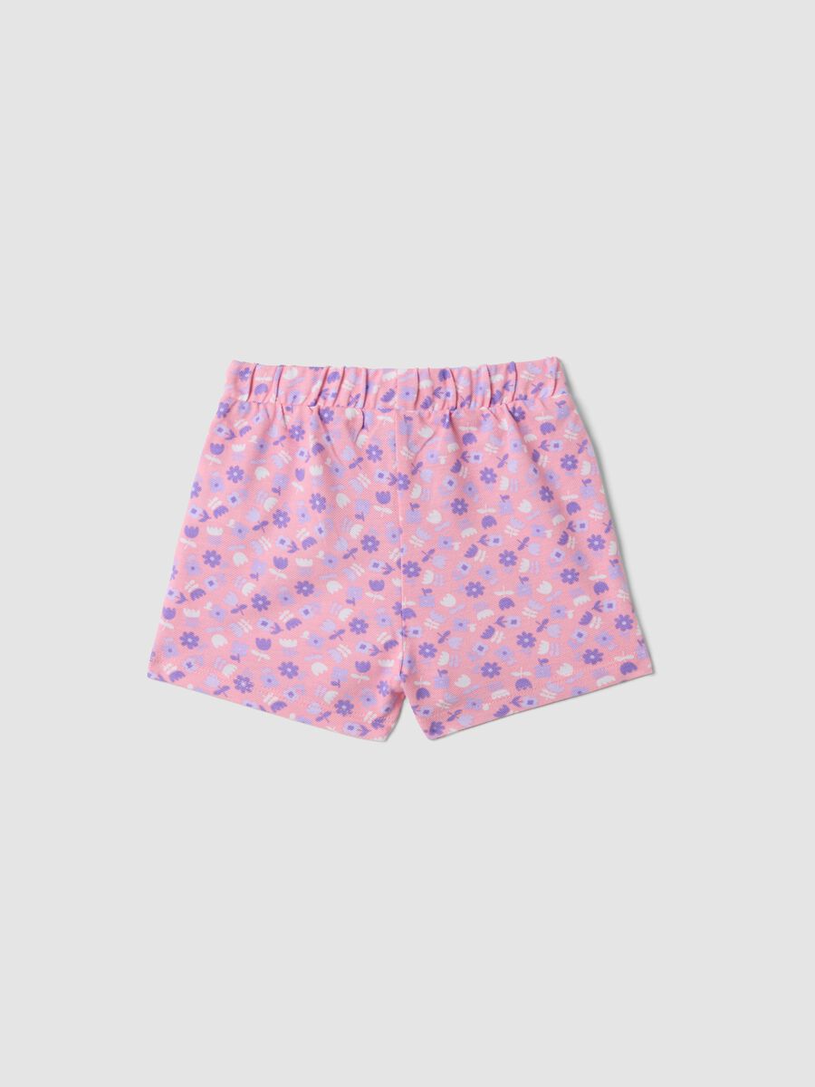 Pink pure cotton floral shorts for baby girl, regular fit_1
