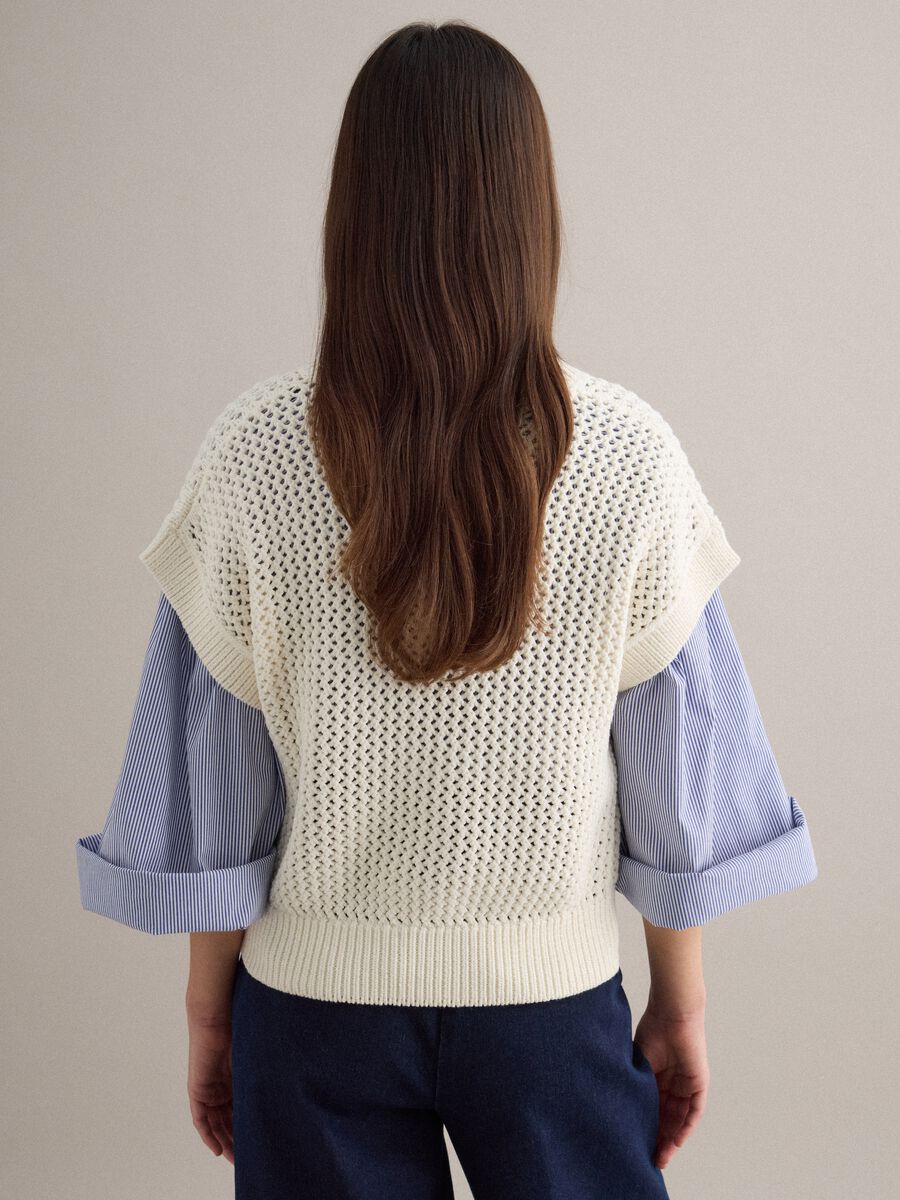 White cotton blend eyelet knit regular fit jumper_4
