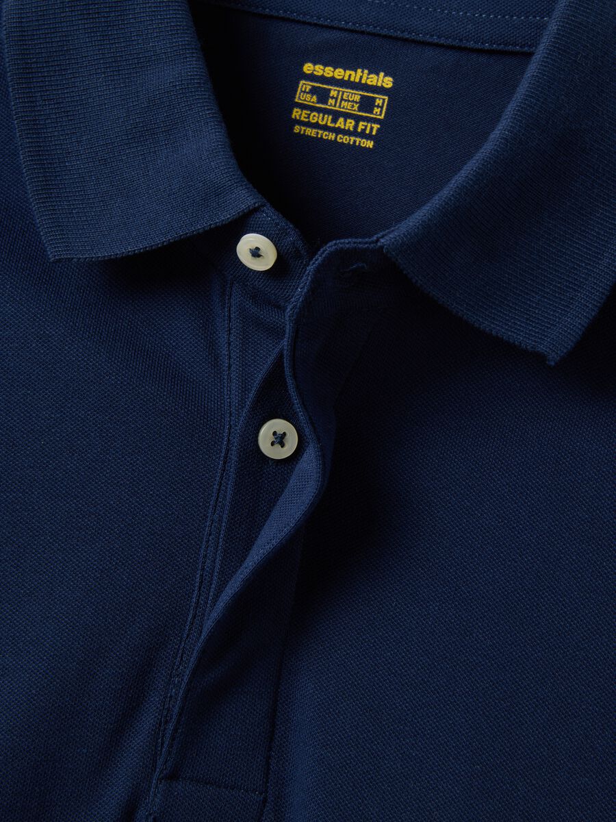 Navy stretch-cotton long-sleeve polo shirt, regular fit_1