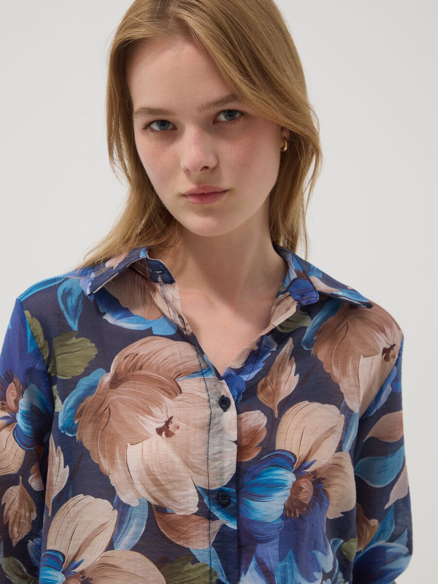 Blue lyocell-blend shirt with floral print_3