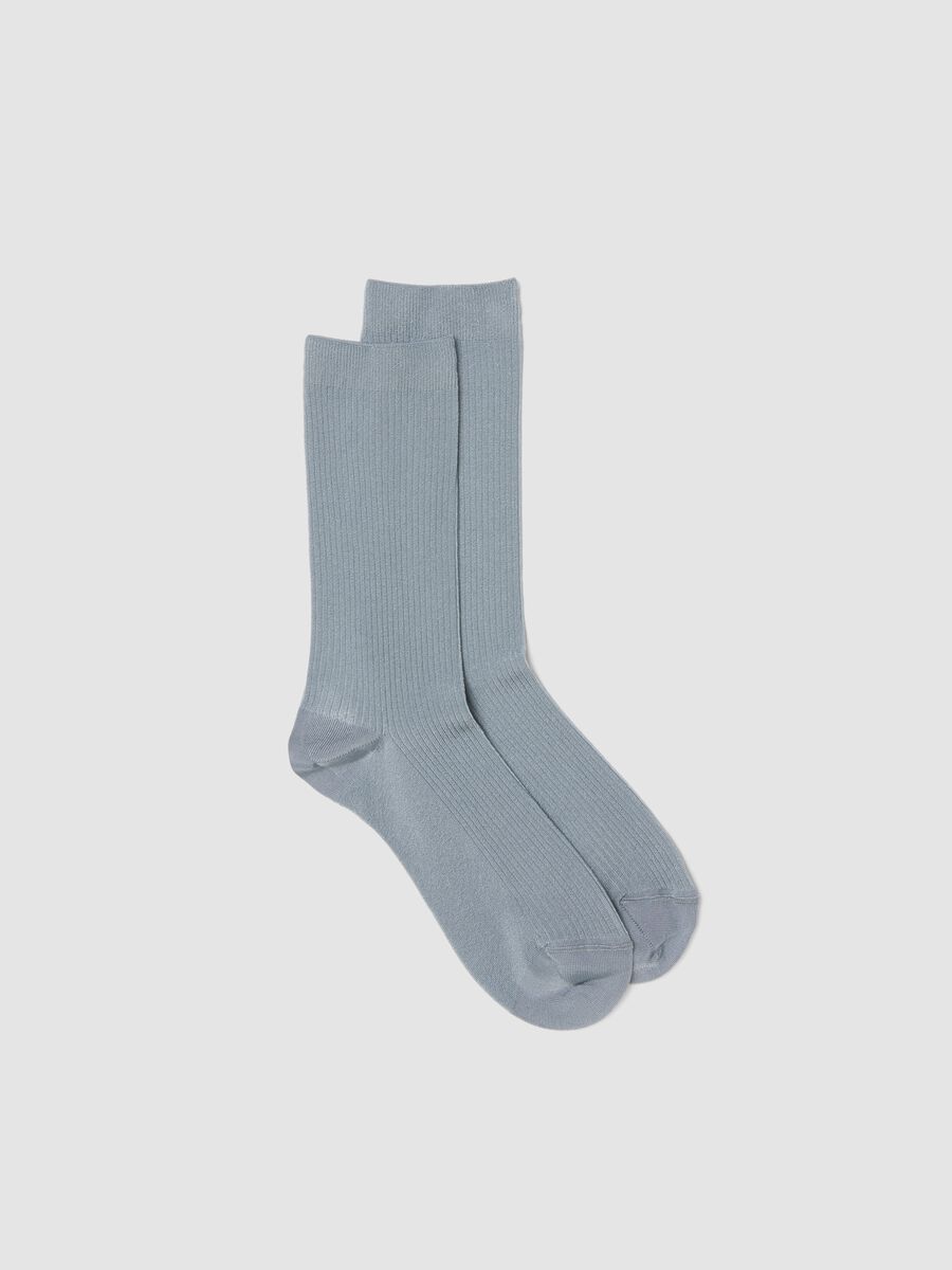 Calzini lunghi azzurri in viscosa elasticizzato_0