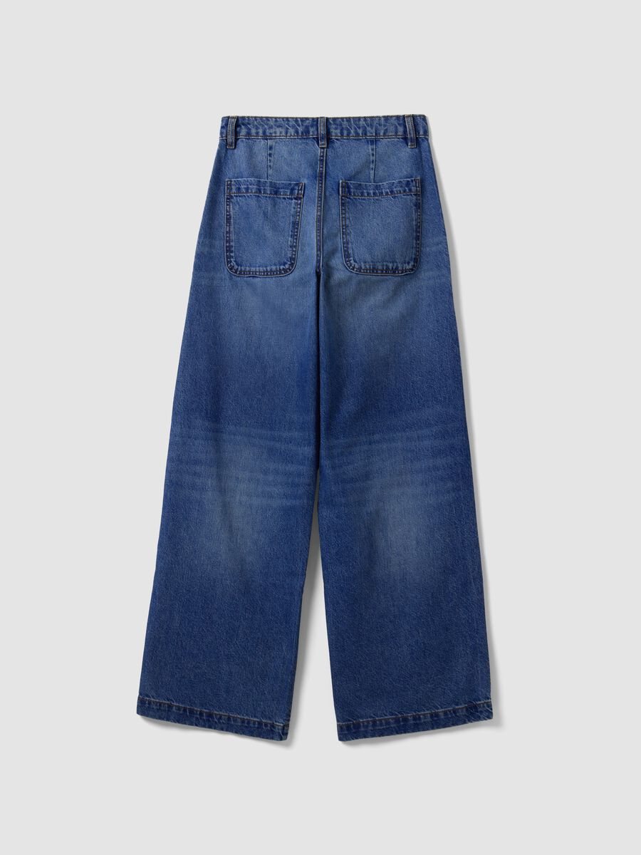 Blue denim wide-leg jeans in pure cotton_6