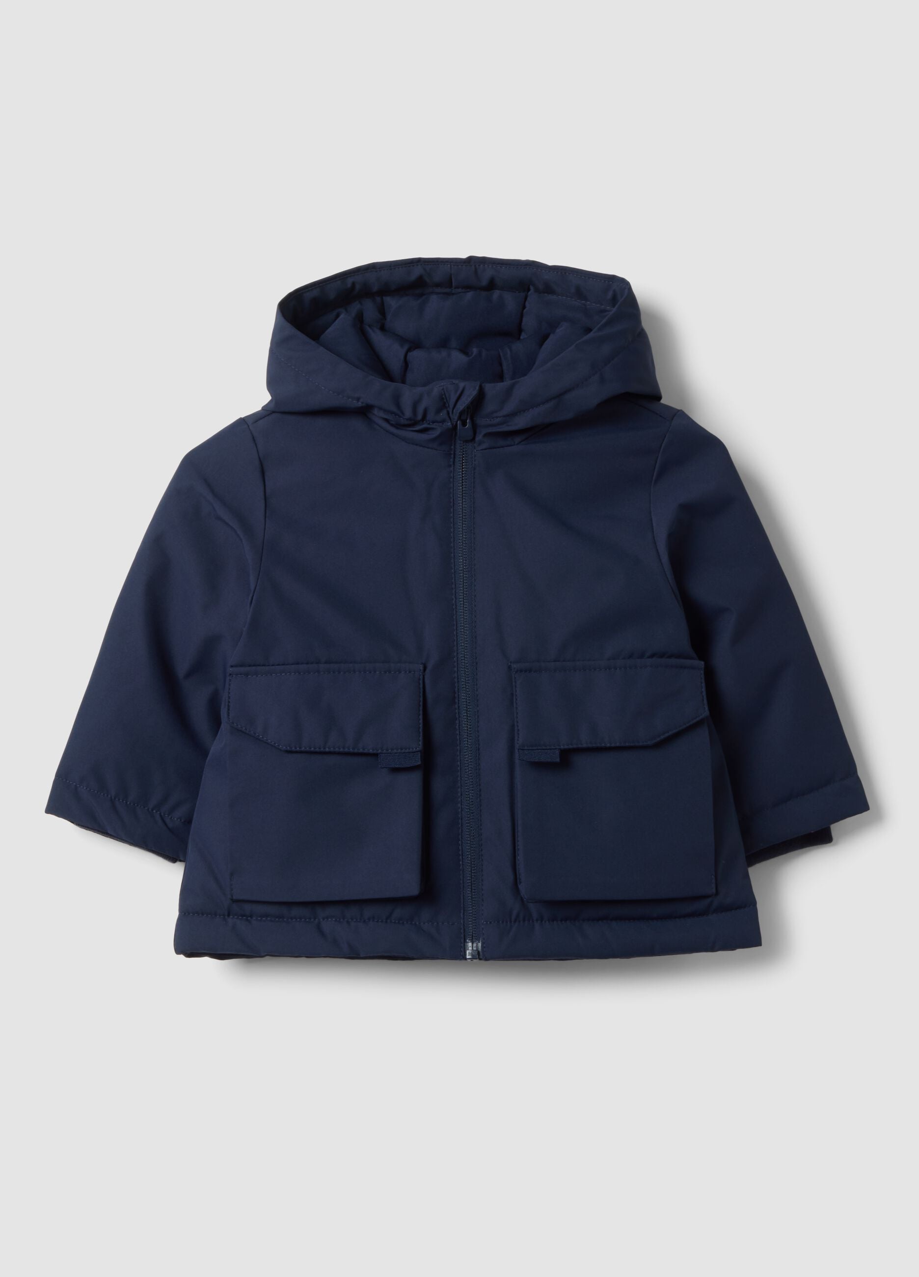 Blue padded hooded zip-up jacket for boys
