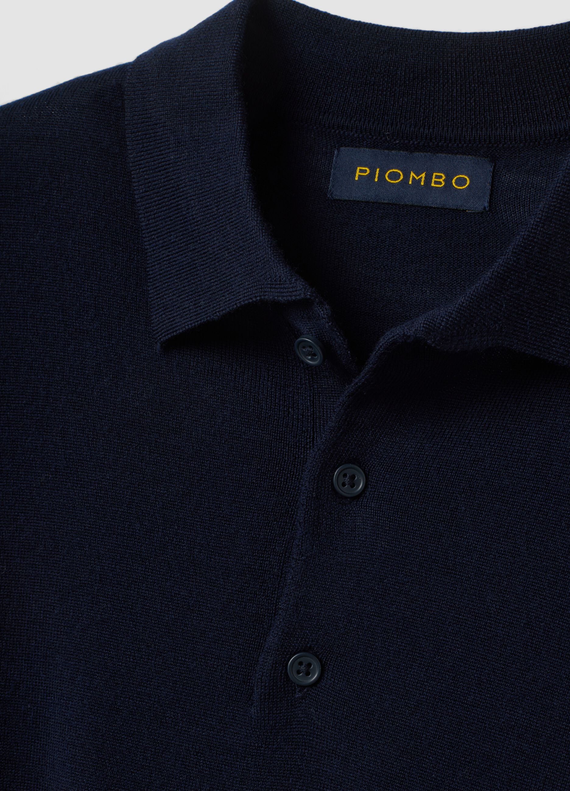 Navy pure merino wool polo jumper with polo collar