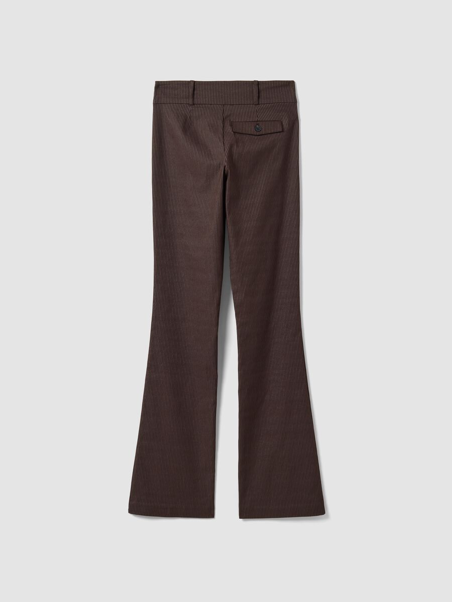 Brown flared trousers in stretch viscose with pinstripe pattern_1