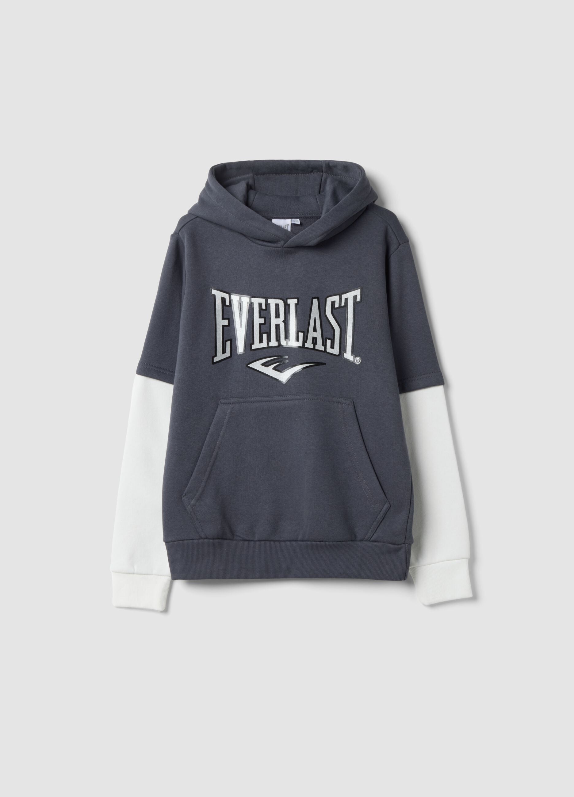 Blue cotton-blend hoodie with front kangaroo pocket