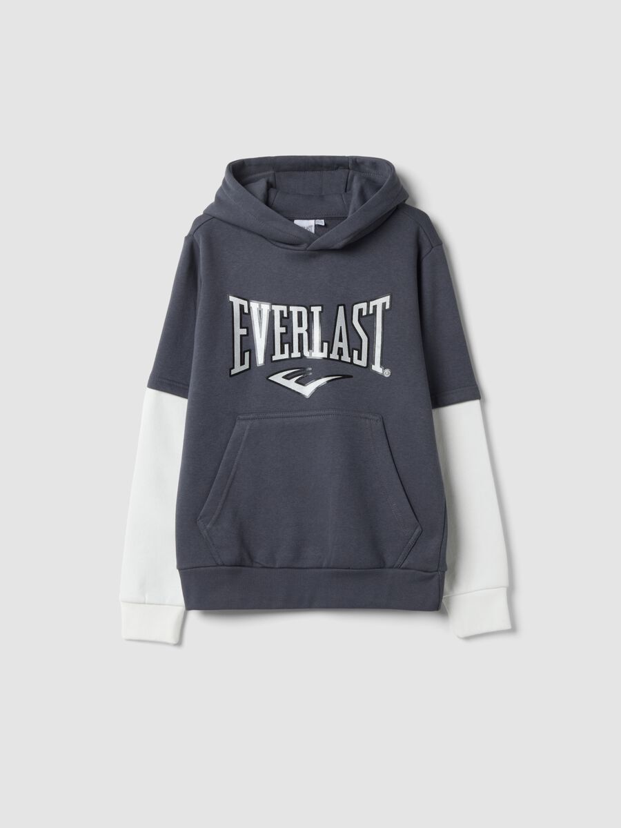 Blue cotton-blend hoodie with front kangaroo pocket_0