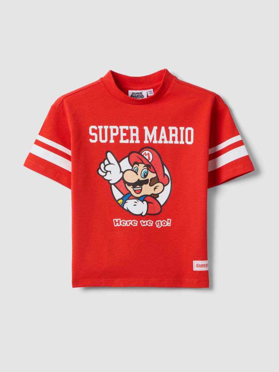 T-shirt in cotone elasticizzato rossa da bambino con Super Mario_0