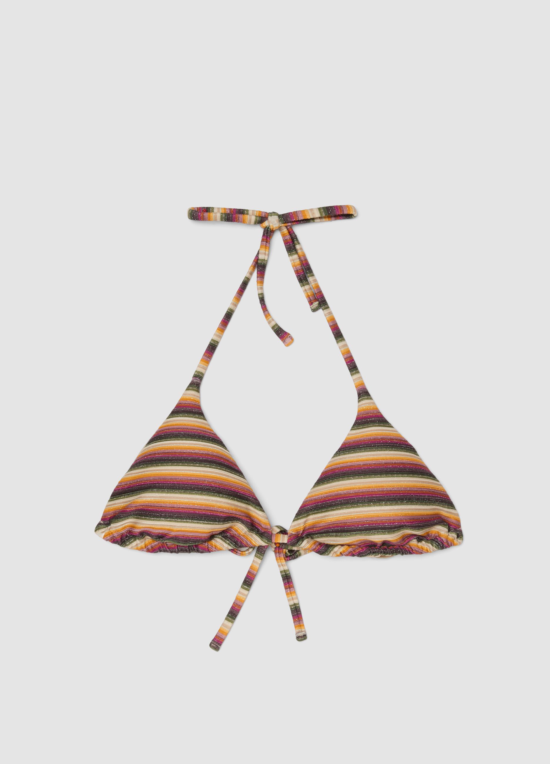 Multicoloured striped triangle bikini top in stretch fabric