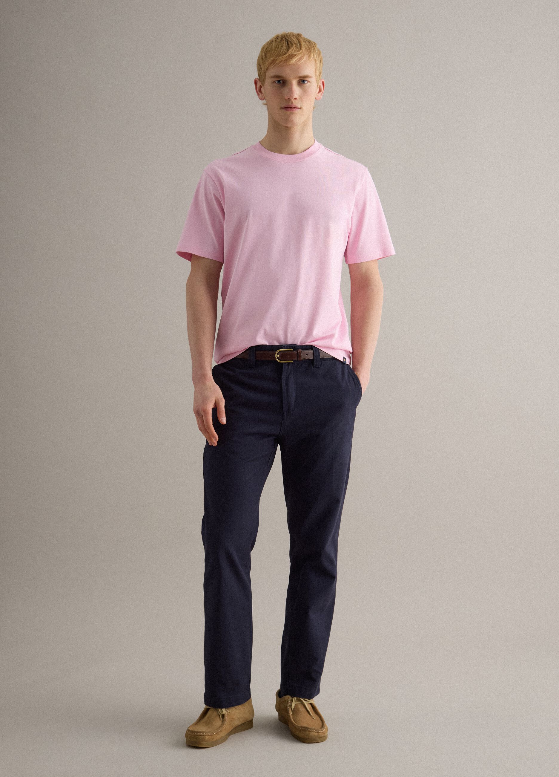 Pink pure cotton crew neck t-shirt with relaxed fit