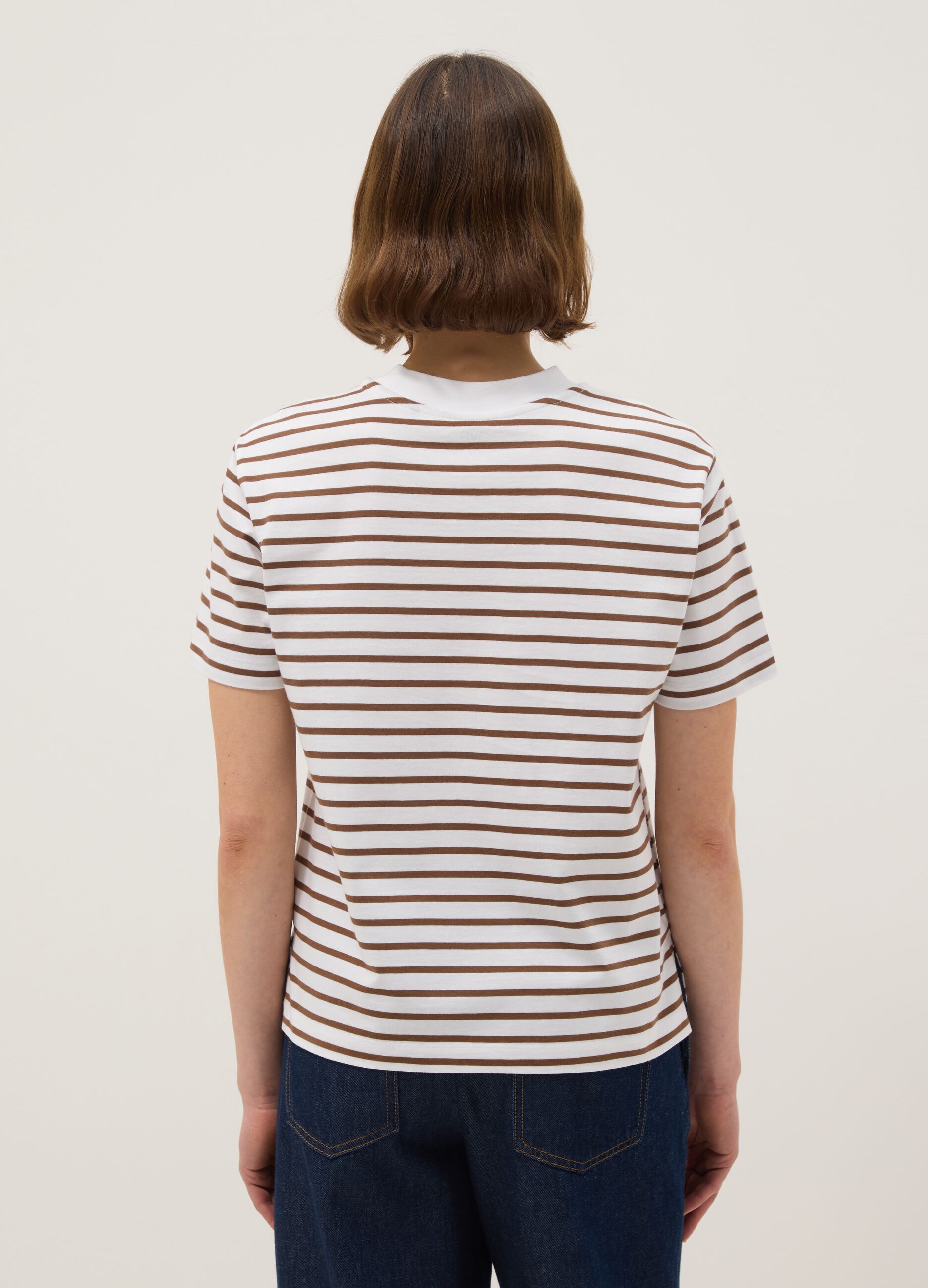 Striped Multicolour Crew-Neck T-Shirt in Pure Cotton, Regular Fit