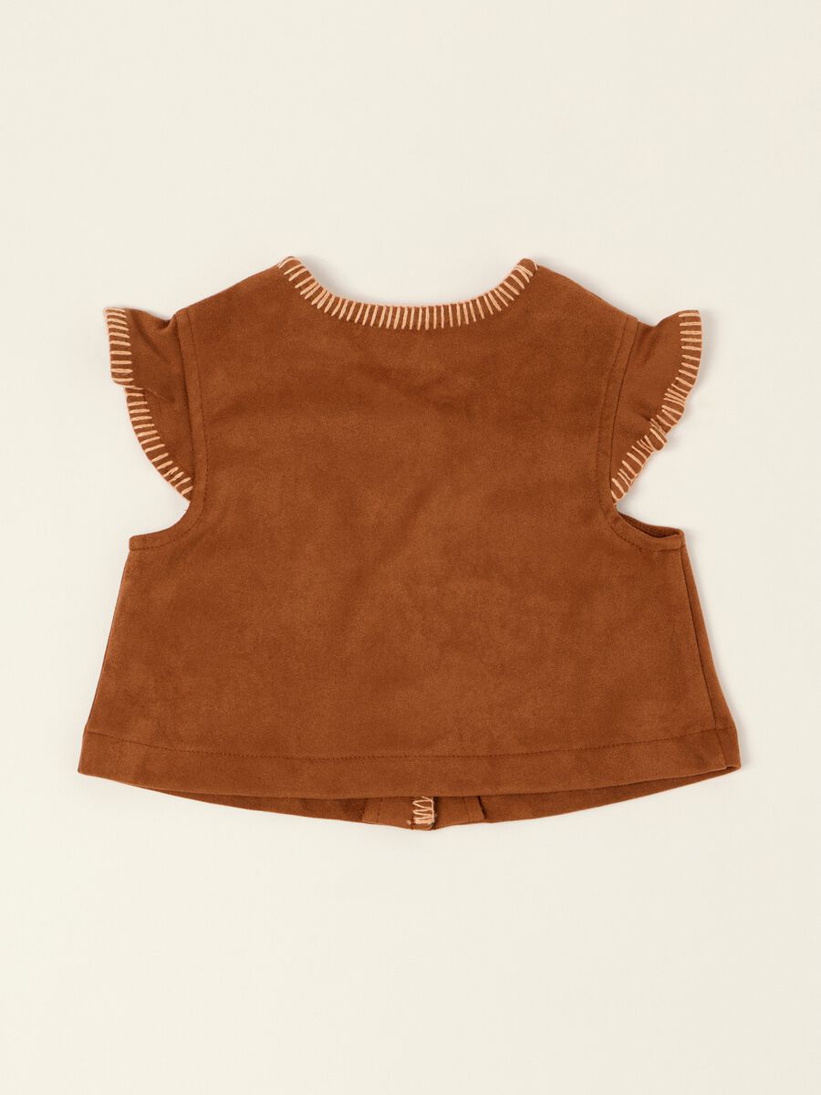 Gilet marrone con dettagli a frange in tessuto elasticizzato da neonata_2
