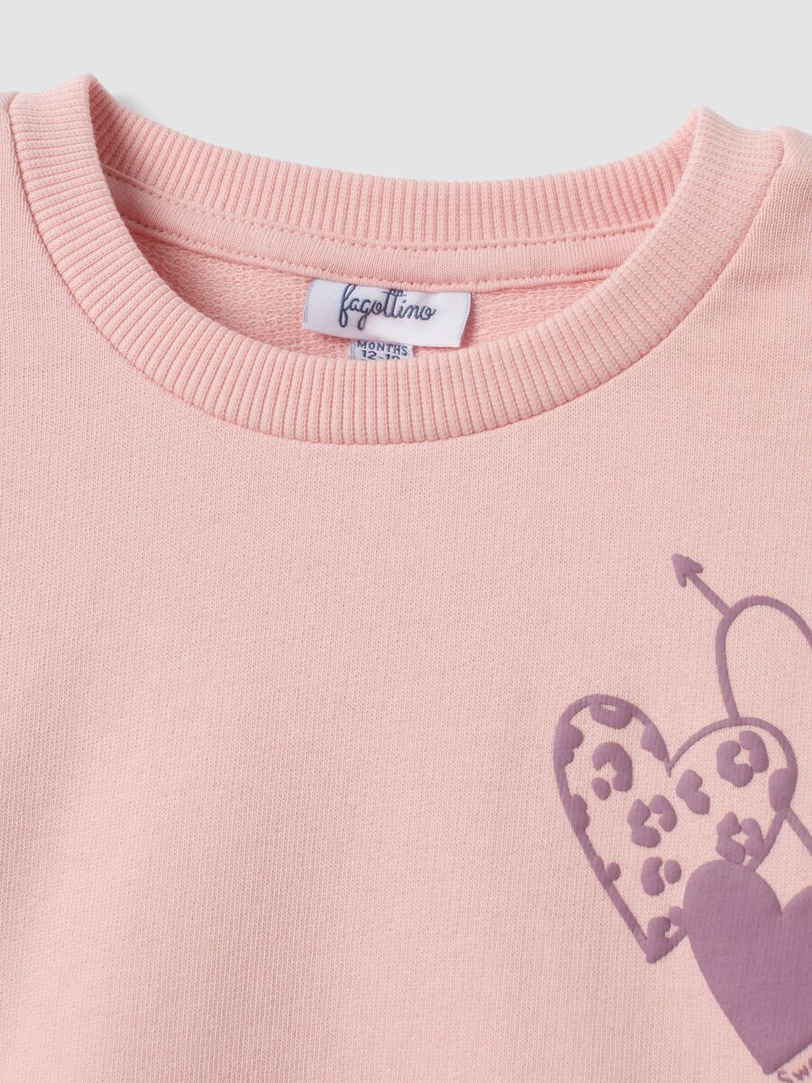 Felpa over fit rosa in puro cotone con stampa cuori per bimba_2