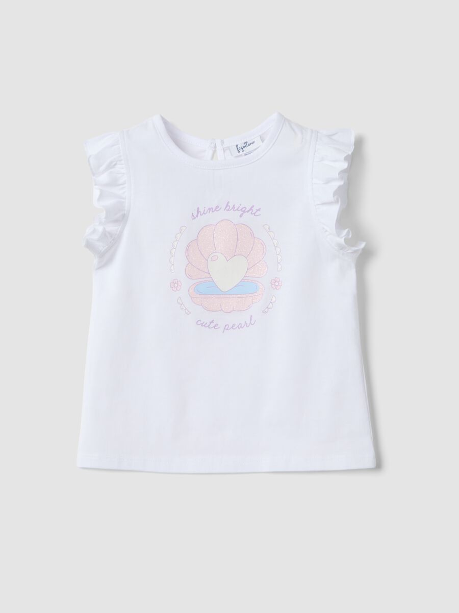 Tank top bianco in puro cotone organico da bimba con stampa e volant_0