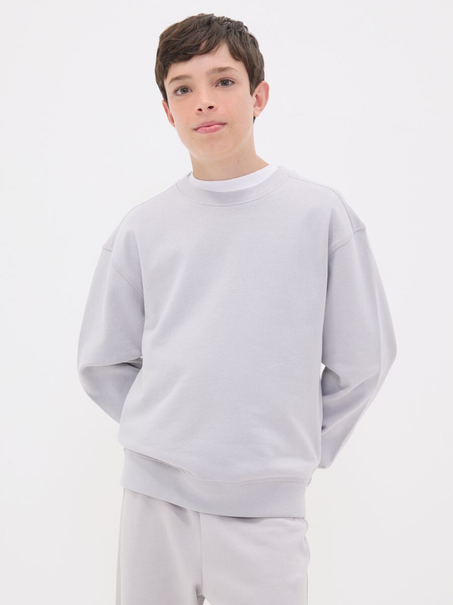 Grey pure cotton crew-neck sweatshirt for boys, relaxed fit_0