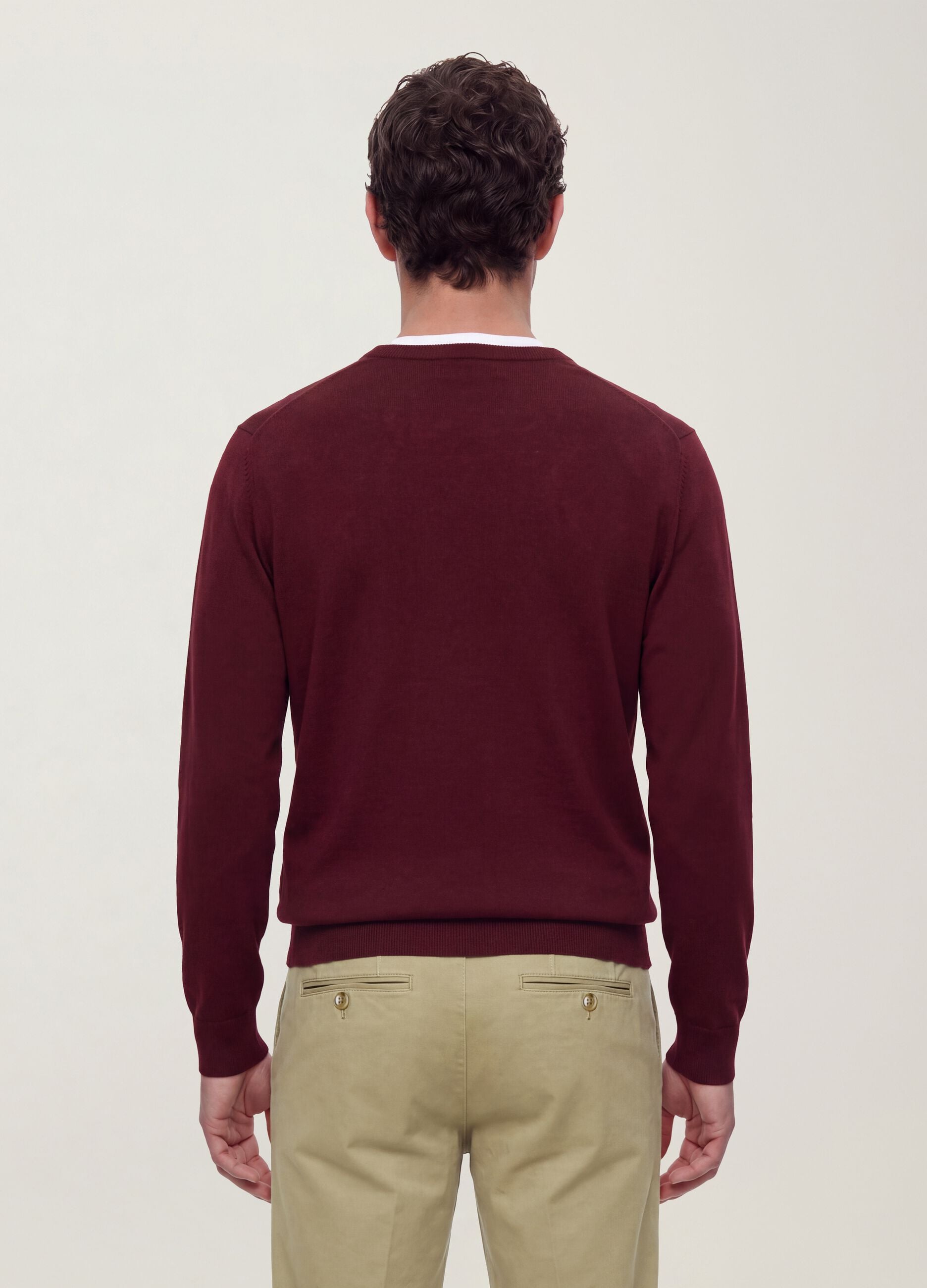 Burgundy crew neck viscose-blend jumper, regular fit