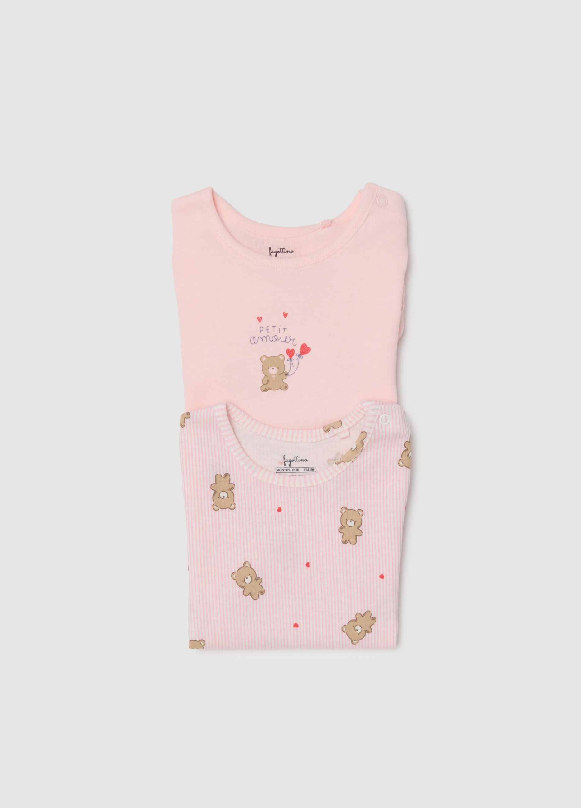 Bipack body in puro cotone rosa da neonata con stampe di orsetti