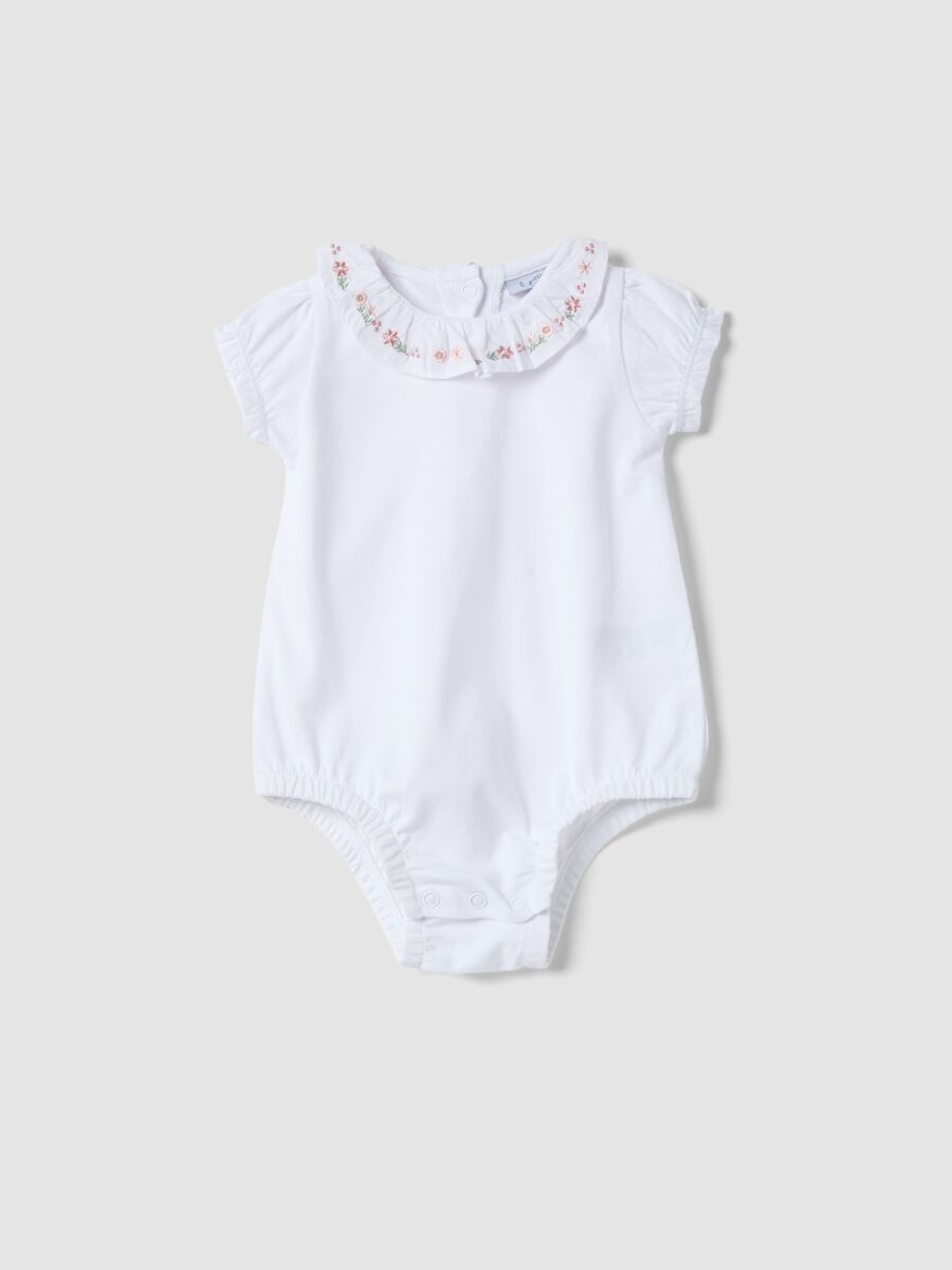 Body bianco in cotone organico con colletto arricciato_0