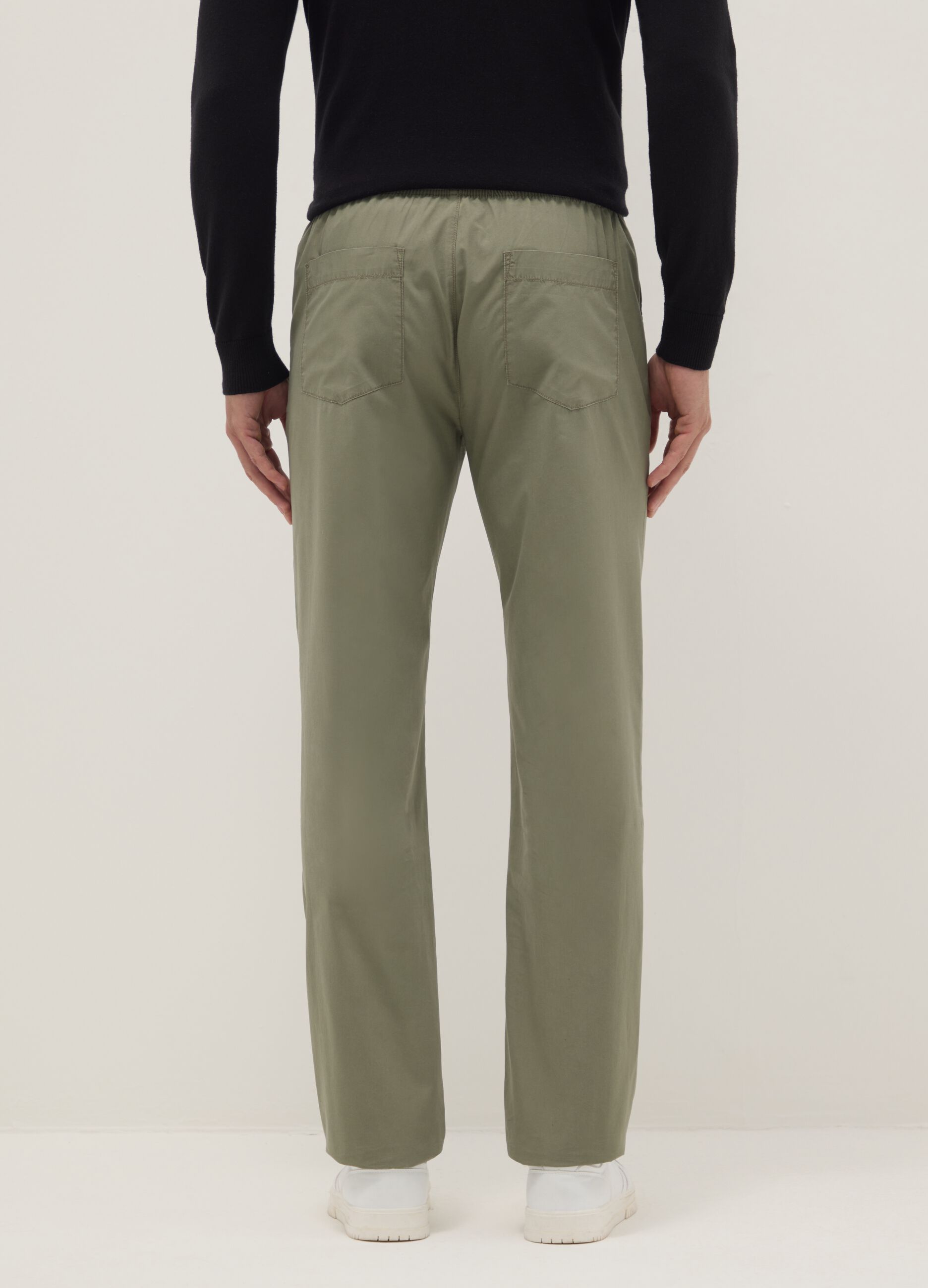 Green chino trousers in pure beige cotton regular fit