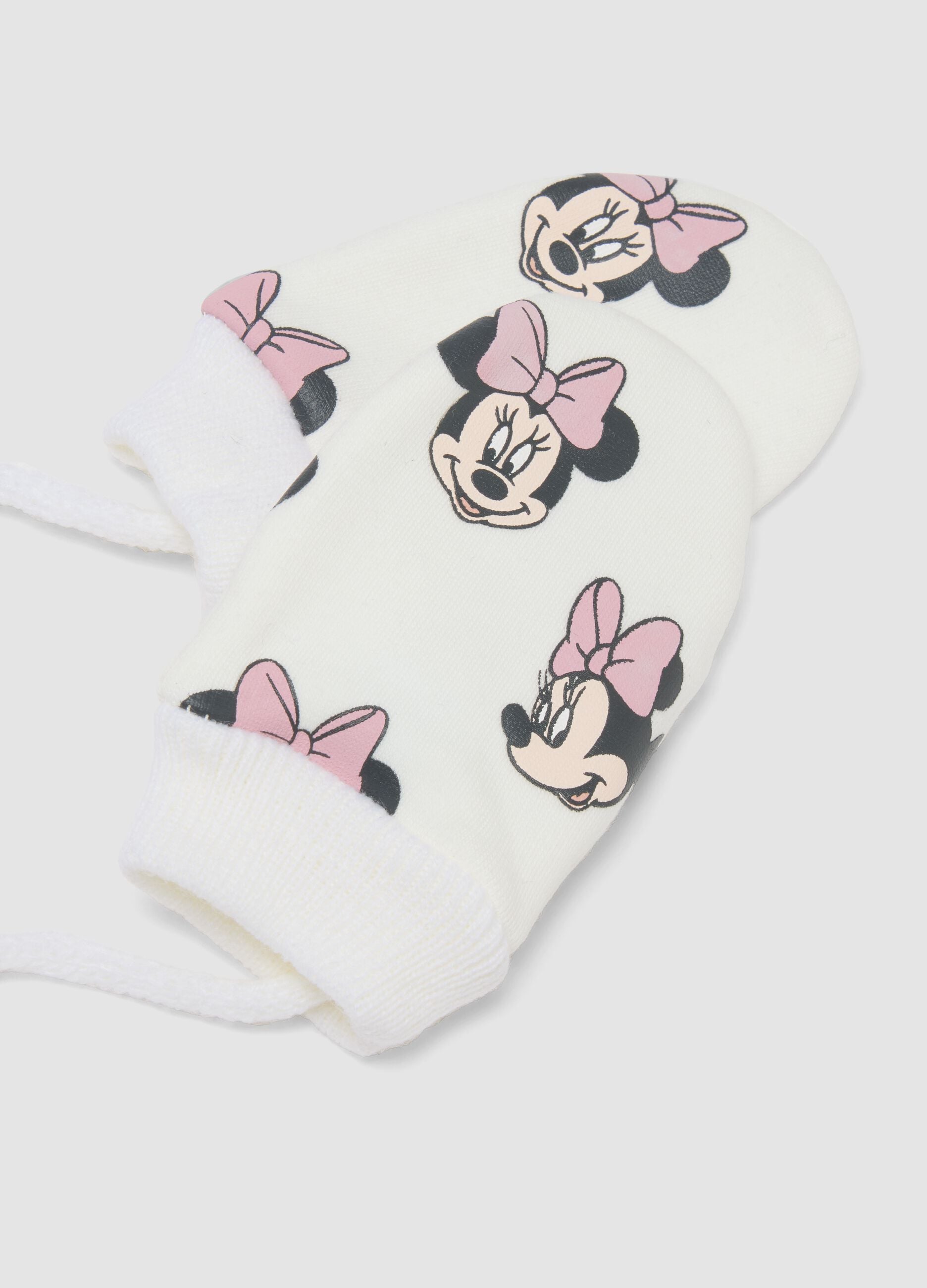White stretch-fabric gloves with Minnie print
