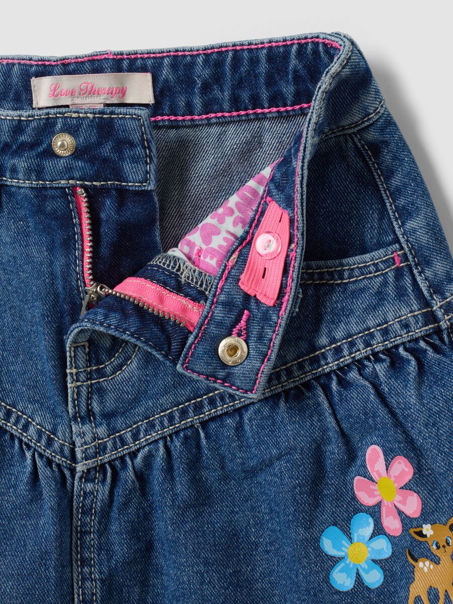 Blue pure cotton denim skirt with floral embroidery for girls_2