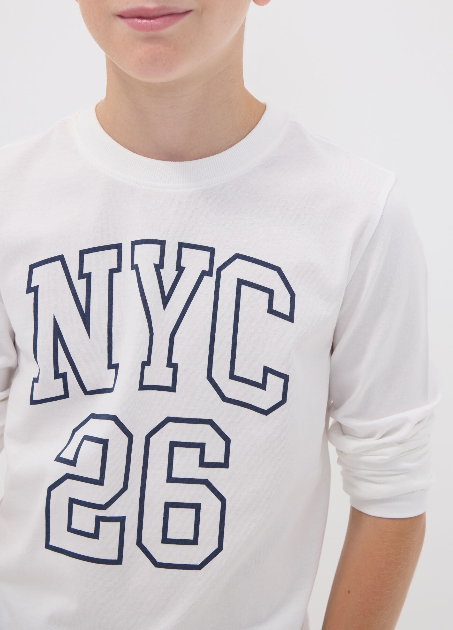 White organic cotton graphic print T-shirt for boys