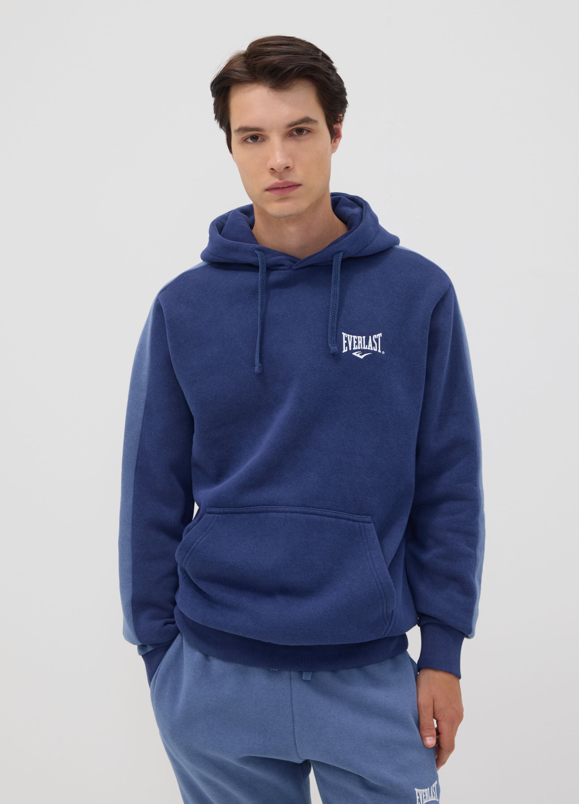 Blue cotton-blend hoodie with logo