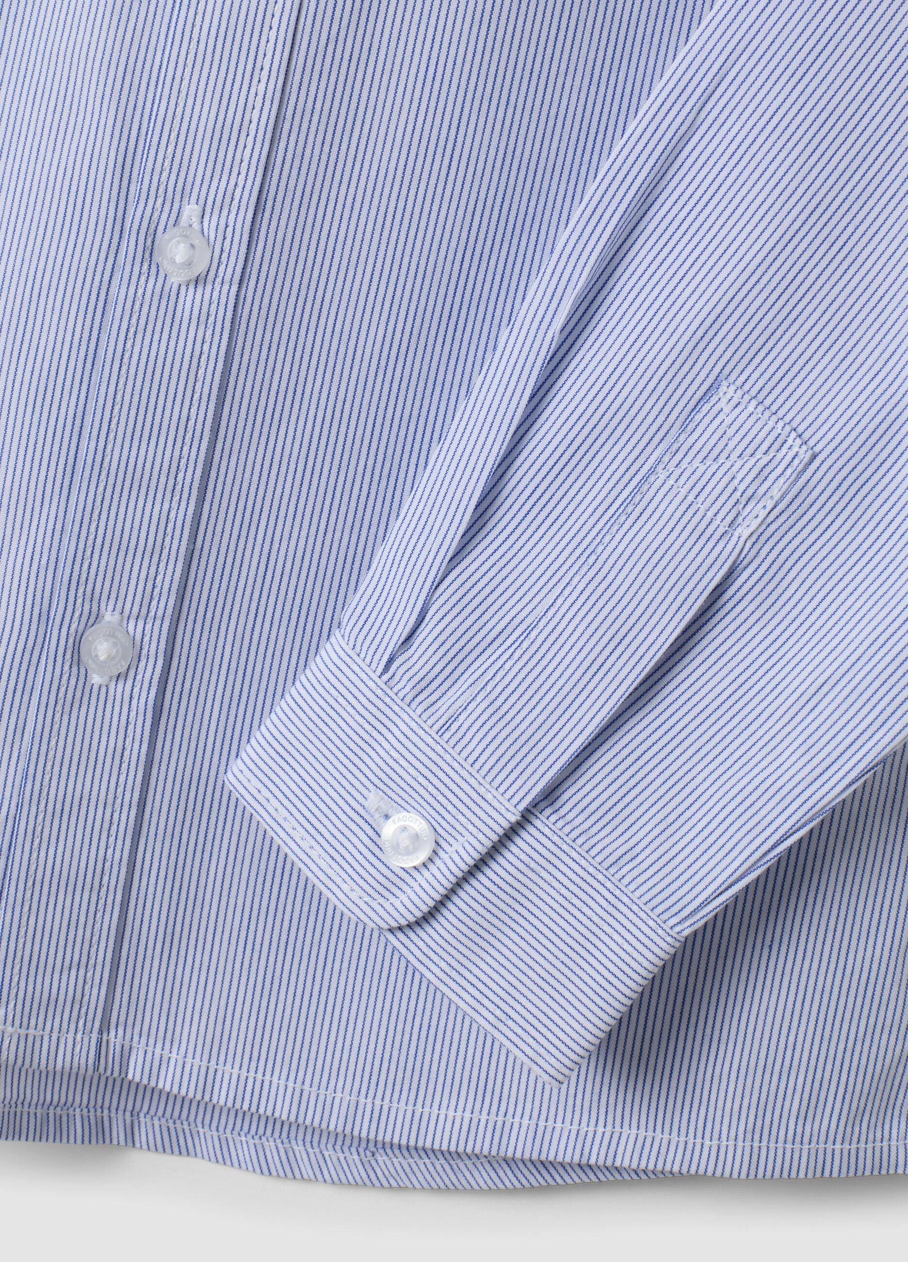 Camicia bianca a righe in puro cotone con taschino per bimbo